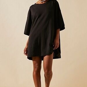 Free People Beach Essential Extreme Tee Mini Shirt Dress Black Oversized Size SM